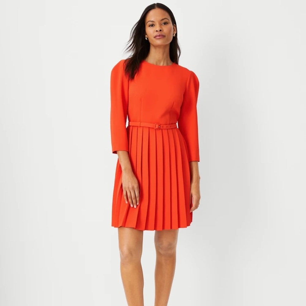 Orange Pleated A-Line Dress NWT